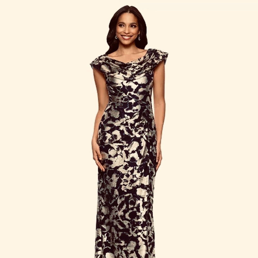 Betsy & Adam Black and Silver Floral Maxi Dress